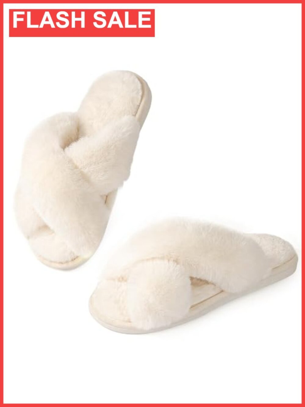 Memory Foam Fuzzy Open Toe Slide Slippers Cross Band Comfort
